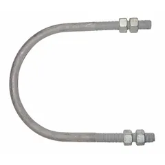 Galvanized steel U-bolt with 5-inch inside diameter for securing piston accumulators in hydraulic systems. Provides stable mounting to prevent movement under pressure. Suitable for use in industrial machinery and fluid power applications.