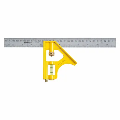 STANLEY Combination Square: Inch/Metric, Square, Steel, 12 in x 1 in, 12 in Blade Lg - Combination Squares