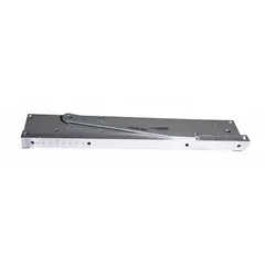This Grade 1 heavy duty concealed-mount door closer from LCN is constructed of aluminum and measures 22 1/2 inches in length. It features a non-hold open track arm with a fixed spring size 5, suitable for interior or exterior applications. The closer is ADA compliant and designed for use on commercial or industrial doors requiring reliable closing control.