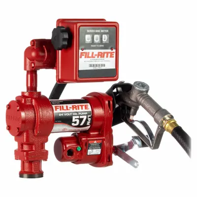 FILL-RITE Electric Drum Pump: 24 V DC, 1/4 hp HP, 15 gpm Max. Flow Rate, Cast Iron - Metered Bung-Mount DC-Powered Fuel Transfer Pumps