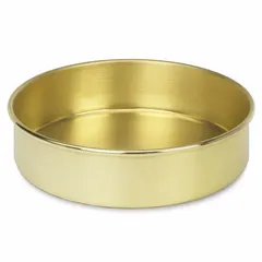 This brass testing pan has an 8-inch overall diameter and is designed for use with standard 8-inch test sieves in particle size analysis. It collects fines passing through sieve stacks during material testing and gradation procedures.