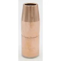 Heavy-duty, self-insulated copper nozzle with a 5/8 in conical shape and 1/4 in recess. Designed for AccuLock S contact tips with a 1/4 in nozzle-to-tip relationship. Used in MIG welding to direct shielding gas and protect the contact tip