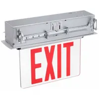 Exit Sign: 1 Faces, Red, Aluminum, Universal Field Selectable Chevrons, LED, Silver, Nickel Cadmium
