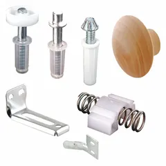 This repair kit is designed for top-track hanging doors, such as sliding closet or bypass doors. It includes hardware for a single door and supports up to 30 lb. Dimensions: 2 1/2 in length, 3 3/4 in width, 5 3/8 in height.