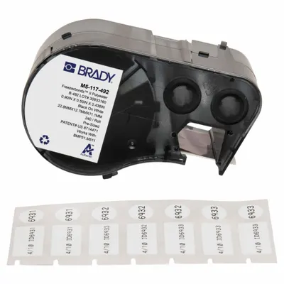 BRADY Combined Label and Ribbon Cartridge: Rectangle, 1/2 in x 29/32 in, Cryogenic Polyester - Brady Thermal Transfer Precut Label Roll Cartridges