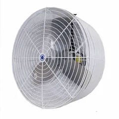 Wall-mount fan with 24-inch blade diameter, powered by a 1/2 hp motor. Operates on 230/460V AC, single speed, non-oscillating. Suitable for general ventilation and air circulation in industrial facilities such as warehouses, factories, and workshops.