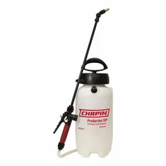 This 2-gallon handheld sprayer features a poly tank compatible with herbicides. It operates at 60 psi with an adjustable nozzle and delivers a maximum spray distance of 25 feet. Suitable for spot treatment in lawns, gardens, and agricultural settings.