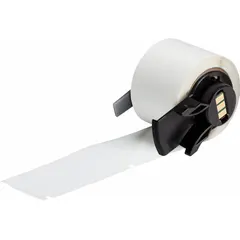 White gloss precut label rolls with M610 tamper-indicating material. Two sizes: 2 in x 1 in and 1 in x 2 in. Upon removal, a VOID footprint pattern remains on the surface, providing clear evidence of tampering for securing equipment, seals, and assets.