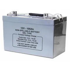 APPROVED VENDOR Gel Sealed Lead Acid Battery, 12V DC, 100 Ah, ABS Housing, Tab Terminal with 0.315 in Bolt Hole, 47049