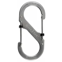 This load-rated S-hook double snap hook features a wire gate opening and stainless steel construction. With an overall length of 3 1/2 inches, it is suitable for securing and organizing gear, tools, or equipment in industrial, outdoor, and material handling applications.