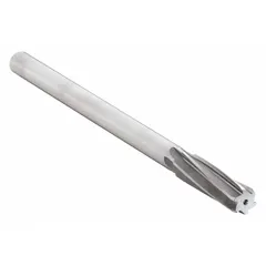 This chucking reamer is made of high-speed steel with a spiral flute design. It has a diameter of 21/64 in (0.3281 in) and a right-hand cut. Used for finishing and sizing holes to precise diameters in machining operations.