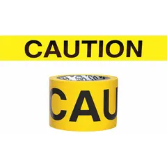 Barricade Tape, 3 in x 200 ft, Caution Legend, Polyethylene, Yellow