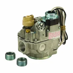 This standing pilot gas valve kit is a single-stage, fast-opening valve rated at 300,000 BtuH with 120V AC. It features a 3/4 in Male NPT connection and a straight-thru design. Suitable for use in commercial burners, furnaces, and process heating applications requiring natural gas or LP supply control.