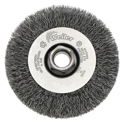 WEILER Wire Wheel Brush: Crimped Steel, 4" Dia x 1/2" Wd, 5/8"-11 Arbor - Light-Cleaning Brushes for Carbon Steel