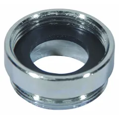 Silver adapter with 13/16 in female connection for integrating eyewash functionality into existing faucet setups. Used in industrial and commercial facilities to provide emergency eye irrigation at sinks.