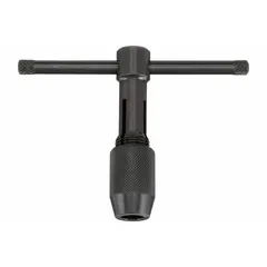 This sliding T-handle tap wrench is designed for manual threading operations, securely holding taps to cut internal threads in metal, plastic, or wood. With a tap capacity of 1/4" to 1/2", it provides adjustable grip and torque control for maintenance, repair, and fabrication tasks.