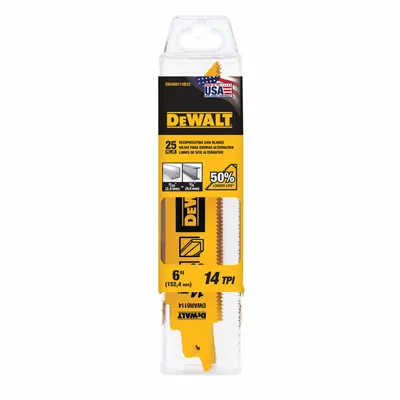 DEWALT Reciprocating Saw Blade: 14 Teeth per Inch, 6 in Blade Lg, 0.04 in Blade Thick - Thick-Metal-Cutting Blades