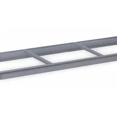 This steel shelf kit includes two crossbars and features a powder-coated Dove Gray finish. Designed for open deck bulk rack systems, it supports heavy loads in industrial storage environments such as warehouses and distribution centers.