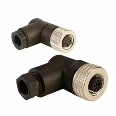 Field-wireable M12 circular connector with straight body, 4-pin female connection, and screw terminals. Polymide housing rated IP67. Designed for general sensor applications in industrial automation and process control.