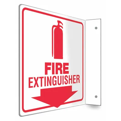CONDOR Safety Sign: PETG, Mounting Holes Sign Mounting, 8 in x 8 in Nominal Sign Size - L-Shape Projection Fire Extinguisher Signs