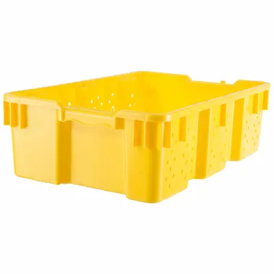 ORBIS Stacking and Nesting Tote: 7.5 gal, 23 7/8 in x 16 in x 7 1/4 in, Yellow - Vented Stacking & Nesting Totes