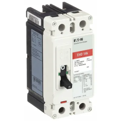EATON Molded Case Circuit Breaker: 15 A Amps, 18kA at 240V AC, Fixed, ABC, Load Side Lug - FD-Frame Eaton Molded Case Circuit Breakers