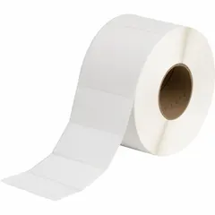 Acrylic permanent adhesive labels on rolls, 2 in x 4 in each, 3,000 labels per roll. Compatible with i6100 printer series. Used for industrial identification and labeling of equipment, pipes, and safety signage.