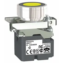 Momentary wireless transmitter for panel-mount applications. Features a yellow metal operator and metal bezel. Mounts in a 22 mm panel opening. Part of the XB4R series.