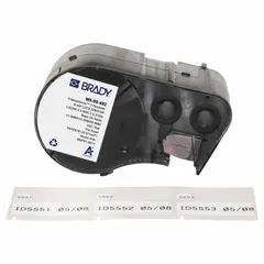 Thermal transfer precut label roll cartridge containing 200 rectangle labels made of cryogenic polyester. Each label measures 19/32 in x 1 5/8 in. Designed for use with the M511 printer series. Suitable for labeling 1.5 to 2.0 mL vials or tubes in laboratory and cryogenic storage environments.