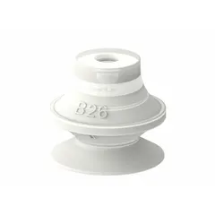The PIAB B26.21 is a bellows type vacuum pad designed for food-safe applications. It is supplied without an adapter. The bellows design accommodates uneven surfaces and provides gentle lifting, suitable for handling food products and packaging in processing and packaging lines.