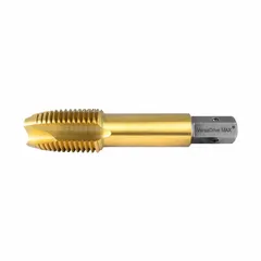 This spiral point tap is impact-rated for use with impact drivers, featuring a 1 1/4"-7 UNC thread, 2B class fit, 3 flutes, and a taper chamfer. The spiral point geometry facilitates efficient chip evacuation during threading operations. Suitable for maintenance, fabrication, and production environments.
