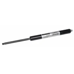 Gas spring with 15 lbf force rating, M8 rod thread size, and 8 11/32 in extended length. Supplied without end fittings. Used for controlled lifting and counterbalancing in applications such as machine guards, access panels, and ergonomic workstations.