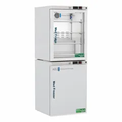This pharmacy refrigerator-freezer provides 5.2 cu ft of refrigerator capacity with a swing solid door and manual defrost freezer. Suitable for storing temperature-sensitive medications, vaccines, and biological samples in clinical and laboratory environments.