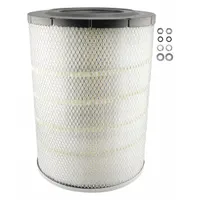 Round/oval engine air filter with radial seal design. Overall height 16 1/4 in. Compatible with Cummins engines. Removes airborne contaminants to protect engine components in heavy-duty trucks, construction equipment, and industrial machinery