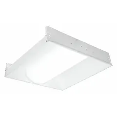 This 2 ft. x 2 ft. LED center-basket troffer delivers 3,000 lumens at 3500K, consuming 30 watts. It operates on 120 to 277V AC and is designed for recessed installation in commercial ceilings, suitable for offices, schools, and retail spaces.
