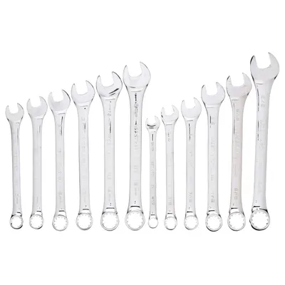 WESTWARD Combination Wrench Set: Alloy Steel, Chrome, 12 Tools, 15° Head Offset Angle - SAE & Metric 12-Point Combination Wrench Sets