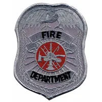 HEROS PRIDE Embroidered Patch: Fire Department, 2 1/2 in x 3 1/2 in, Silver, Polyester/Rayon, Badge (MPN 5383)