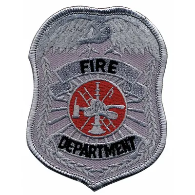 HEROS PRIDE Embroidered Patch: Fire Department, 2 1/2 in x 3 1/2 in, Silver, Polyester/Rayon - Embroidered Badges