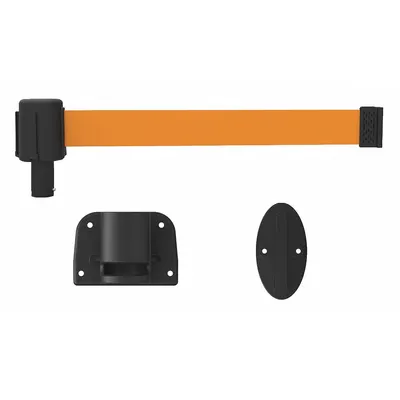 BANNER STAKES Retractable Belt Barrier System: Anchors/Screws, 15 ft Belt Lg, Pattern - Wall-Mount Retractable Belt Barriers