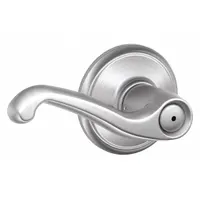 This privacy lever lockset is designed for interior doors requiring locking privacy, such as bathrooms or bedrooms. It features a satin chromium-plated zinc finish, ADA-compliant lever, and ANSI F76 function. No visual indicator message is included; not ligature-resistant