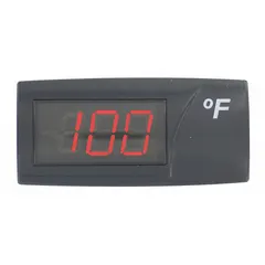 Multi-function digital panel meter with a display span of -999 to 999. Features a red LED display, accuracy greater than 1%, and cage clamp connection. Rated NEMA 3R and operates on 230 V AC. Suitable for use as a temperature or process indicator in industrial control panels.