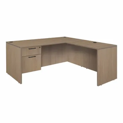 REGENCY Desk: Particle Board, Oak, 1 Pedestals, 2 Drawers, 71 in Overall Wd - Pedestal Desks