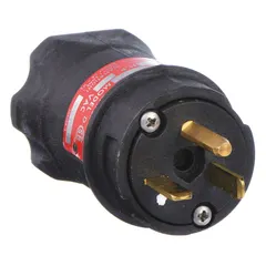 Straight blade plug for hazardous locations with NEMA 5-20P configuration. Rated 125V AC, 20 A, 3 poles, 3 blades. Suitable for industrial environments requiring secure electrical connections in areas with flammable gases, vapors, or combustible dusts.