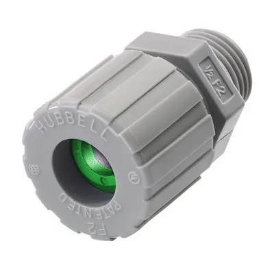 HUBBELL WIRING DEVICE-KELLEMS Liquid Tight Cord Connector: Nylon, 1/2 in MNPT, 0.06 in to 0.13 in, Gray - Straight Plastic Cable Grips