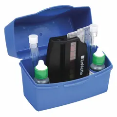 This water quality test kit measures pH levels from 3.0 to 10.5 with a sensitivity of 0.5. It includes two 30 mL bottles of Wide Range pH Indicator and supports 100 tests. Suitable for field or lab use in environmental monitoring, wastewater treatment, and industrial process water testing.