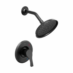 This shower faucet includes a fixed metal showerhead with a matte finish. It operates as a single-function unit with a flow rate of 1.75 gpm. Suitable for use in residential or commercial bathroom installations where a fixed overhead shower is desired.