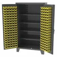 GREENE MANUFACTURING, INC. Bin Cabinet: 36 in x 24 in 84 in, 4 Shelves, 94 Bins, Yellow, Flush, Gray (MPN EX-723-1BS3)