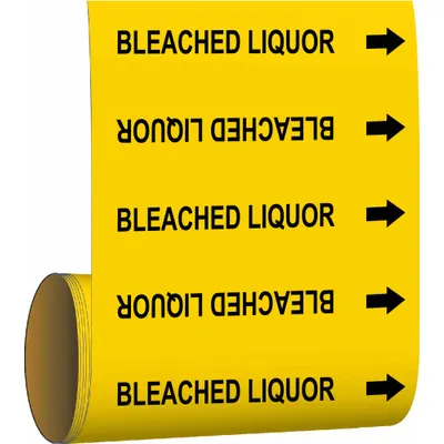 BRADY Pipe Marker: Bleached Liquor, Yellow, Black, Fits 2 in and Smaller Pipe O.D. - Bleached Liquor Adhesive Pipe Markers on a Roll