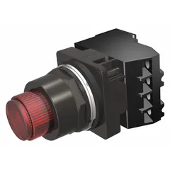 Momentary-action illuminated push button with an extended profile for enhanced visibility. Non-metallic construction in a 30 mm size. Features 1 normally open and 1 normally closed contact. Suitable for industrial control panel applications requiring operator feedback.