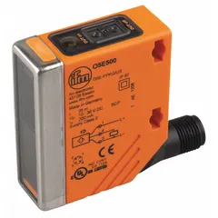 Rectangular photoelectric sensor receiver with built-in 4-pin M12 connector. Operates on 10-36V DC supply voltage with NPN output. Used in industrial automation for non-contact object detection in conveyor systems, packaging lines, and material handling applications.